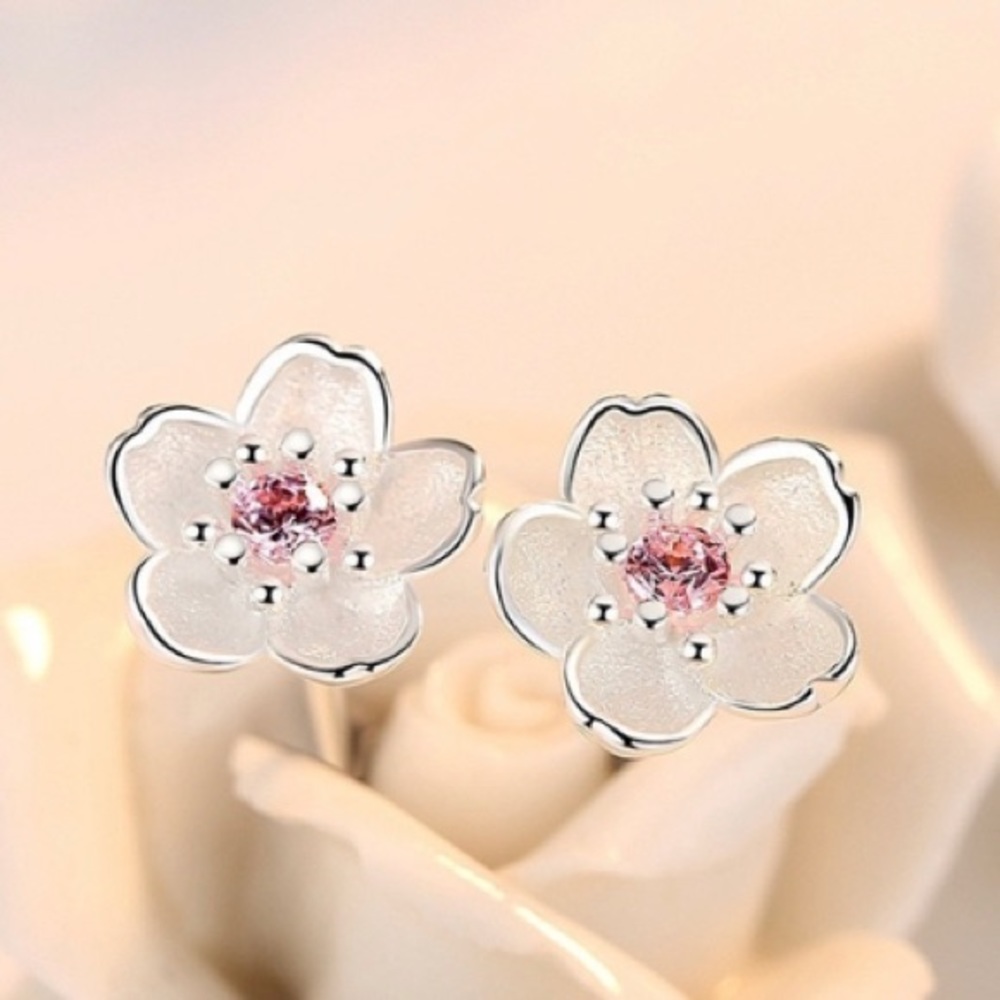 Silver Plated Cherry Blossom Flower Earrings